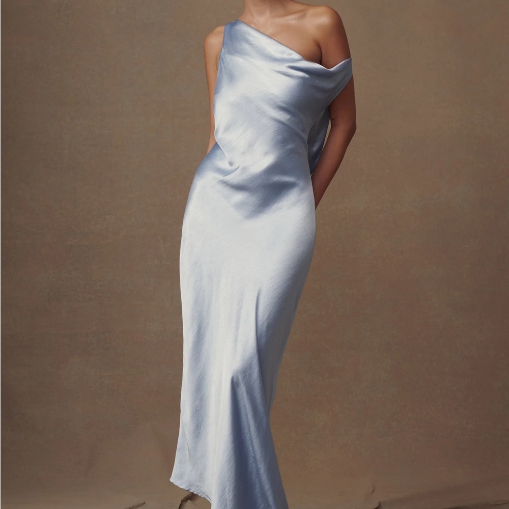 Meshki Light Blue Satin Maxi Dress